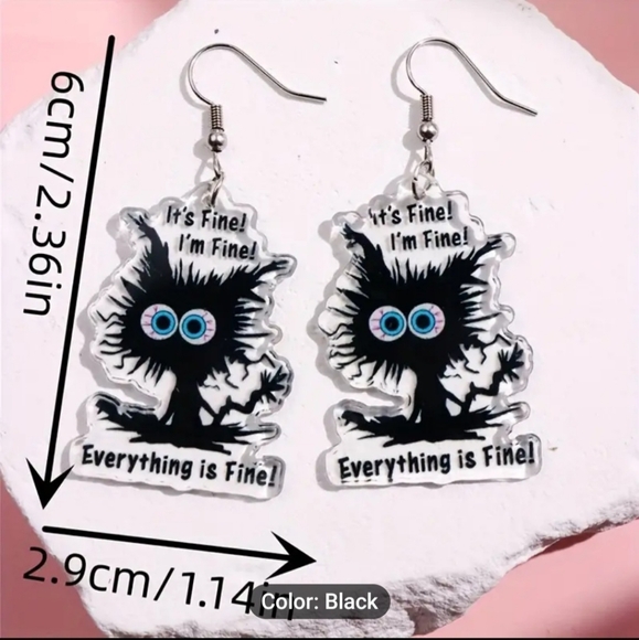 NWT stressed black cat acrylic earrings. - Picture 2 of 3